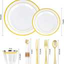 700 PCS Gold Plastic Dinnerware Set for 100 Guests, 200 DisposablePlates for Party, 100 Pre Rolled Napkins with Gold Silverware, 100 Cups