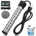 Immersion Water Heater, 2000W Electric Submersible Water Heater with 304 Stainless Steel Cover, Portable Bucket Heater with Digital LCD Thermometer, Fast Heats 5 Gallons of Water in Minutes