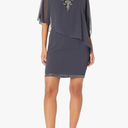 J byKara Women's V Neck Capelet Short Cocktail Floral Beaded Dress, Size 8