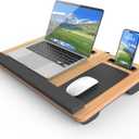 HETTHI Laptop Lap Desk, Portable Large Laptop Desk for Bed, Up to 17 in Lap Table with Wrist Rest, Mouse Pad, Tablet Phone Slot, Portable Handle, Cushion (Light Brown)