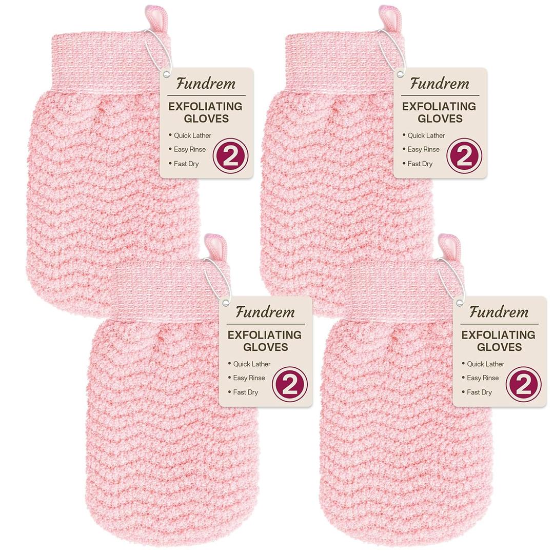 Exfoliating Gloves 2 Pack, Wave Texture Exfoliating Mitt for Dead Skin Remover, Body Scrub Gloves for Bath Shower, Korean Exfoliating Mitt, Loofah Alternative Body Scrubber for Women & Men, Pink 
