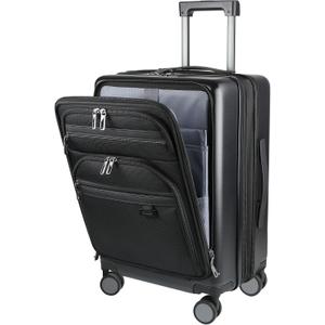 KROSER Hardside Expandable Carry On Luggage 22x14x9 Airline Approved With Front Business Pockets, 20 Inch Suitcases with Wheels, Carry on Suitcase with TSA Lock & USB Port, Black