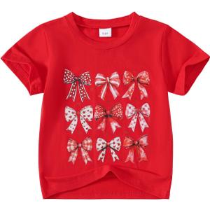 Little Girl Valentines Day Shirt Bow/Heart Clothes Toddler Valentines Day Outfit 3-8Y (Red)