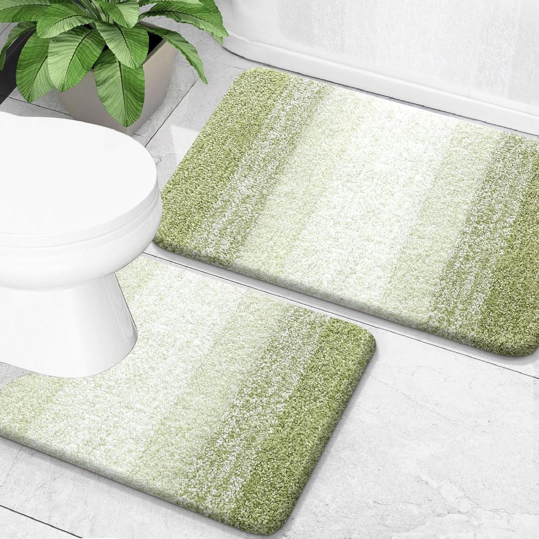 OLANLY Bathroom Rug Set 2 Piece, Soft Absorbent Microfiber Bath Mats and U-Shaped Contour Toilet Rug, Non-Slip, Machine Wash Dry, Plush Shaggy Bath Mats for Bathroom (24"x16"+24"x20", Mustard Yellow)