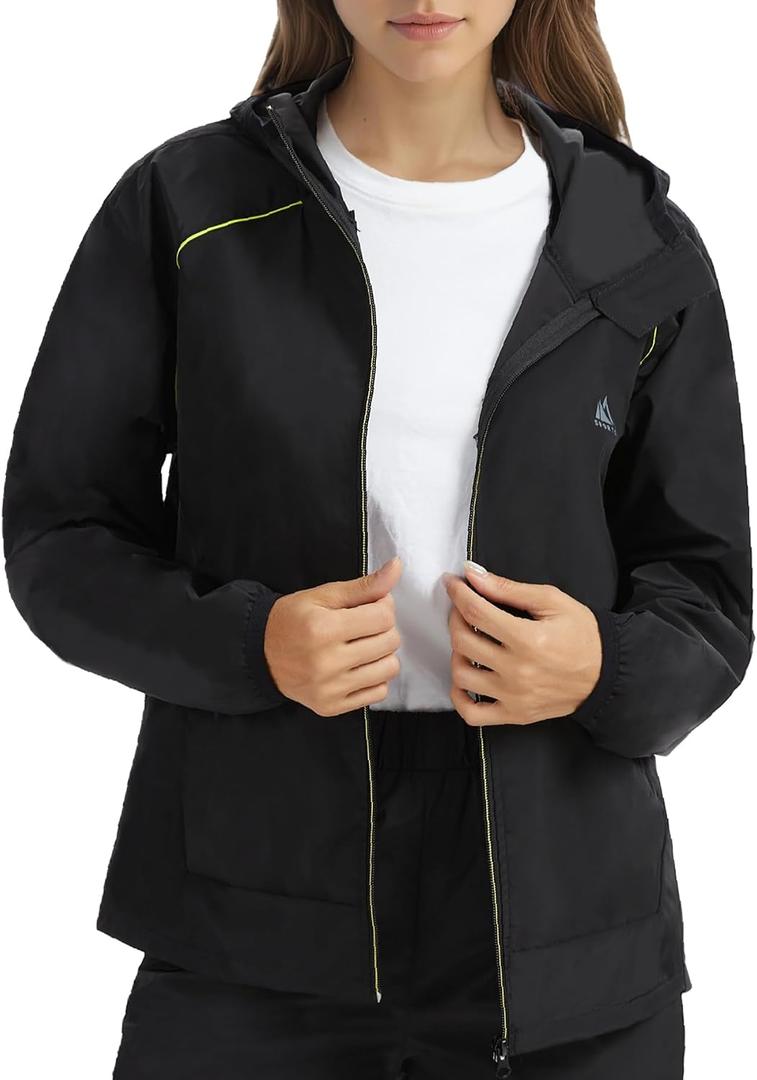 LAZAWG Women's Rain Jacket Lightweight Waterproof Raincoat Breathable for Summer Spring Hiking Travel Fit Light Rain (Black, M)