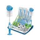 Dr. Brown's Folding Baby Bottle Drying Rack with Reusable Sponge Baby Bottle Cleaning Brush, Scrubber and Nipple Cleaner, Blue