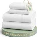 LANE LINEN Eco Friendly 100% Organic Cotton Queen Sheet Set, Soft & Comfy Fully Elasticized 15" Deep Pocket Bed Sheets, Low Pill Naturally Cooling Machine Wash Sábanas Queen- White Bed Sheets
