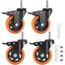 Caster Wheels,4 Inch Casters Set of 4,1/2"-13 x 1 (Screw Diameter 1/2", Screw Length 1.5") Threaded Stem Casters, Locking Industrial Swivel Castors Wheels for Furniture and Workbench Cart