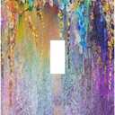 Colorful Flower Purple Colored Floral Single Toggle Light Switch Cover Decorative 1 Gang Wall Plate Watercolor Wildflowers Electrical Faceplate Plant Art Romantic Pretty Bathroom Decor Accessories