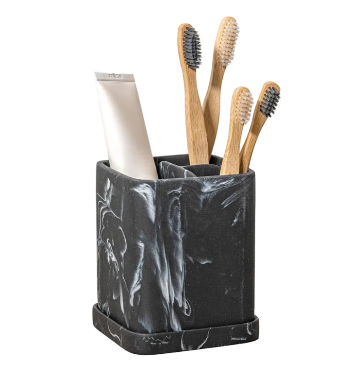 zccz Toothbrush Holder, Countertop Marble Look Electric Toothbrush Toothpaste Makeup Brush and Razor Holder Stand Bathroom Organizer with Detachable Tray