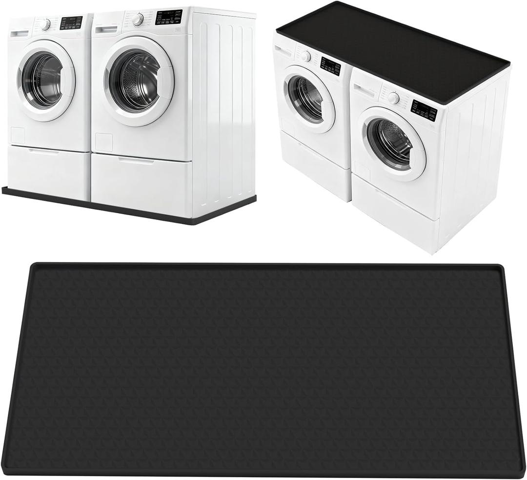 Large Washing Machine Drain Pan Silicone Mat, 54" X27.5" Non-Slip Waterproof Washing Machine Tray, Washer Drip Pan Under Dryer and Washer, Anti-Vibration, Floor Leak Protector for Laundry Room-Black