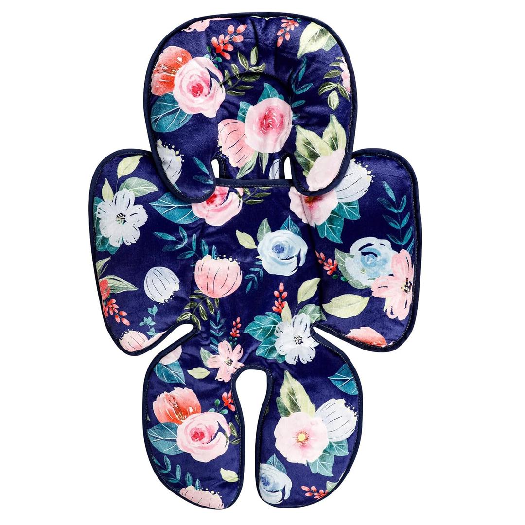 Infant Car Seat Insert, 2 in 1 Baby Head and Body Support for Car Seat, Soft Plush Newborn Carseat Cushion for Stroller Bouncer, Blue Floral