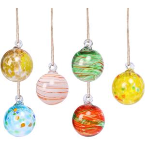 VCUTEKA Hanging Garden Gazing Ball, Hand-Blown Glass Witch Ball for Outdoor Garden Dcor, 6pcs 3" Colorful Swirl (Blue)