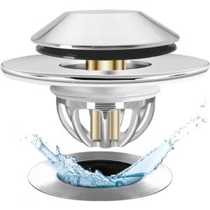 Bathtub Drain Stopper,Pop Up Tub Stopper Bottom with Drain Hair Catcher,Bathtub Plug and Cover with Strainer,Universal for 1.45 to 1.8in Drain Hole,Replaces Lift & Turn, Tip-Toe or Trip Lever (Silver)