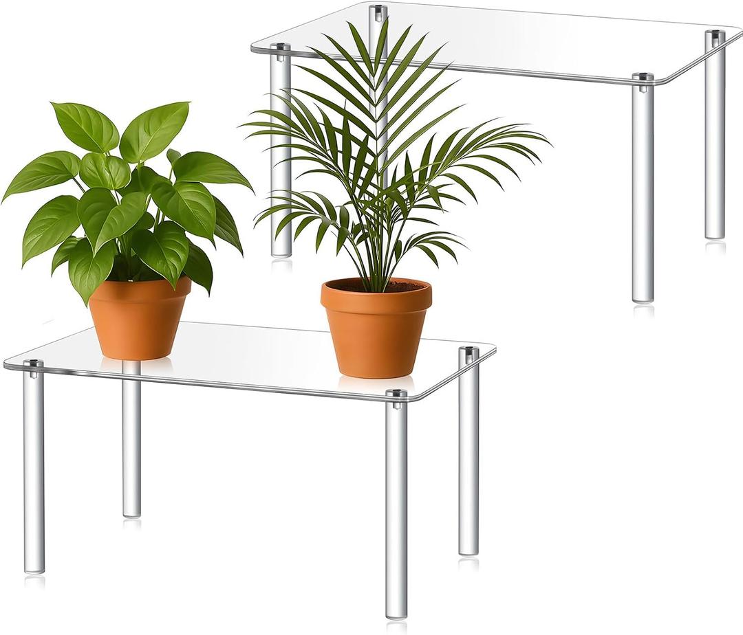1 Pcs 16 Inch Extra Large Acrylic Risers Display Stands Rectangular 4leg Acrylic Plant Stand, 6mm Thick Clear Shelf Riser Display Stands for Decor Collectibles Figures and Item Photography