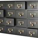 Flexzion Apothecary Cabinet with Drawers - 16 Vintage Apothecary Drawers Desktop Organizer for Home & Office - Wooden Tabletop Library Card Catalog Cabinet Storage for Jewelry, Makeup & Tools, Black