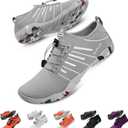 SIMARI Water Shoes for Women Men - Barefoot Quick-Dry Aqua Socks | Lightweight Swim Shoes for Surfing, Swimming, Beach Sports, Kayaking, Diving | Non-Slip Design (1v-print Gray, 8 Women/6 Men)