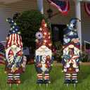 3 Pcs 4th of July Gnome Yard Signs Large Lighted Patriotic Outdoor Decoration Vintage LED Memorial Day Outside Decoration Independence Day Yard Sign with Stake for Lawn Garden Supplies