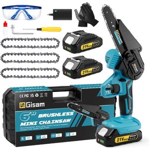 Brushless Mini Chainsaw Cordless, 6 Inch Electric Handheld Chain Saw with 2 Batteries & Auto Oiler, Battery Powered Gardening Tool for Wood/Tree Cutting, New Year Gifts for Dad Men Husband