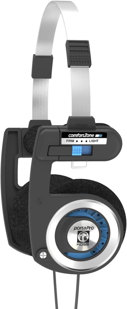 Koss Porta Pro Classic On-Ear Headphones, Retro Style, 3.5mm Wired Plug, Durable, Black/Silver