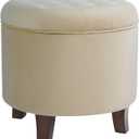 Homepop Home Decor | Upholstered Round Velvet Tufted Foot Rest Ottoman | Ottoman with Storage for Living Room & Bedroom | Decorative Home Furniture, Cream Small