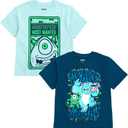 Disney 2 Pack T-Shirts Infant to Big Kid Sizes (12 Months - 14-16) (7-8, Monsters Inc, Pale Aqua / Navy)