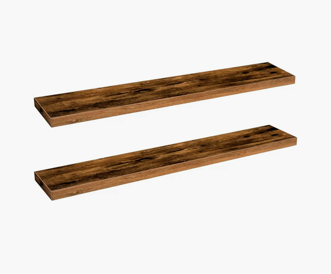 HOOBRO Floating Shelves for Wall, Wall Mounted Shelf Set of 2, 47.2" Hanging Shelf with Invisible Brackets, for Wall Bathroom, Bedroom, Toilet, Kitchen, Living Room, Office, Rustic Brown BF120BJP201