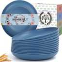 Homienly Deep Dinner Set of 12 - Alternative for Plastic, Microwave and Dishwasher Safe Wheat Straw Plates for Kitchen, Unbreakable Kids (Blue, 9 Inch)