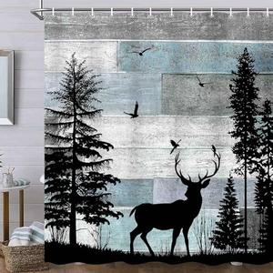 MERCHR Rustic Forest Deer Shower Curtain Cabin Farmhouse Country Lodge Bathroom Decor Polyester Fabric Bath Curtain Set with Hooks 71x78 Inches