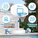AWII SPORT Pool Basketball Hoop Poolside,36 in White Finish Adjustable Basketball Hoop for Pool,Rust Proof Stainless Steel 15in Rim,2 Pool Basketballs Included