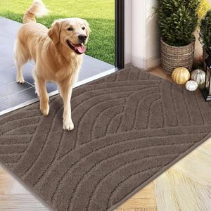 PLEASOR Front Door Mat, Absorbent Dirt Trapper Welcome Door mat Indoor, Non Slip Machine Washable Entryway Rug, Low Profile Doormat, Dog Door Mat for Muddy Paws and Shoes, 32x47, Brown