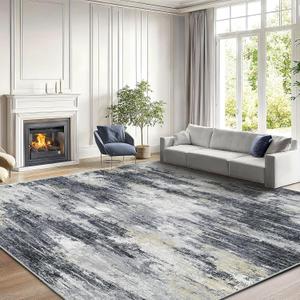 AMADA HOMEFURNISHING 8x10 Area Rug for Living Room, Modern Abstract Rug with Non-Slip Backing & Low Pile, Large Washable Rug with Abstract Pattern for Bedroom, Dinning Room, Home Office, Light Grey