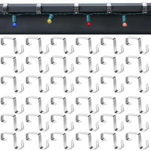 50 Gutter Light Hooks Outdoor Aluminum Gutter Clips Hanging String Lights for Holiday Christmas Halloween (Silver)