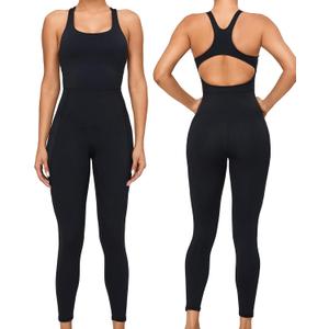 RUNNING GIRL One Piece Jumpsuit, Yoga Bodycon Ribbed Jumpsuit with Tummy Control Bodysuits for Women Full Length (Medium, 2986-jet Black)