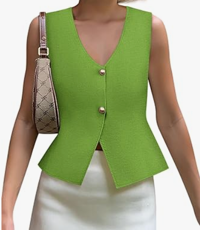 Yousify Womens Sweater Vest V Neck Button Down Crop Knit Tank Top Fashion 2025 Sleeveless Basic Cardigans M