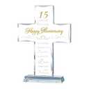 YWHL Happy 15th Anniversary Glass Cross Gifts for Couples, 15 Year Cross Wedding Anniversary Romantic Gifts for Her, 15 Years of Marriage Present for Him