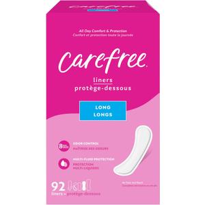 Carefree Panty Liners for Women Long, Unwrapped, Unscented, 92ct