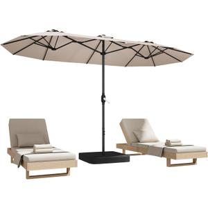 15ft Patio Umbrella with Base,Large Outdoor Double-Sided Rectangle Umbrella with Crank Handle, Market Umbrella for Poolside Garden Deck Backyard Beach Pools, Beige