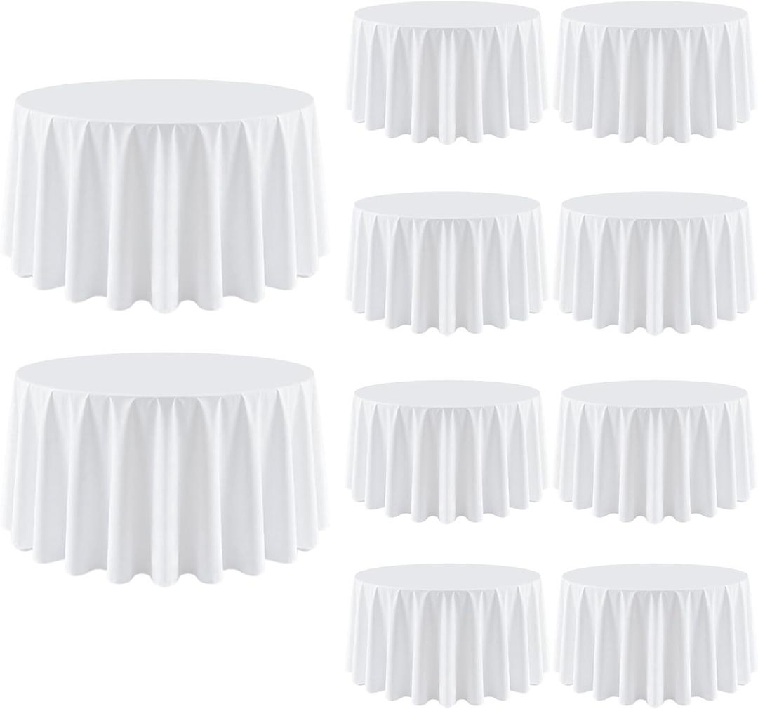 10 Pack Round Tablecloth 108 Inch White | For 4Ft-6Ft Round Table, Wrinkle Resistant, Washable Table Cloth, Polyester Fabric, For Party Banquet Wedding Buffet