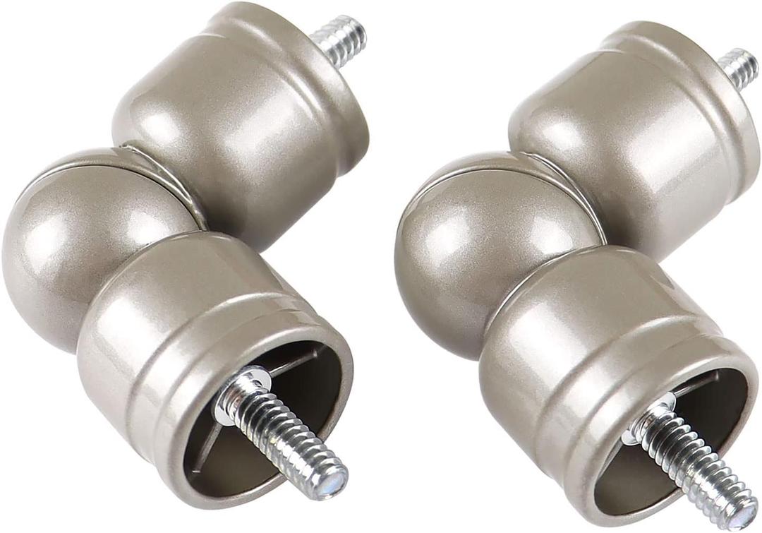 Adjustable Corner Connector for 1 Inch and 7/8 Inch Diameter Curtain Rods, 2 Pack Superior Elbow Connectors for Corner and Bay Window Rods, Antique Silver