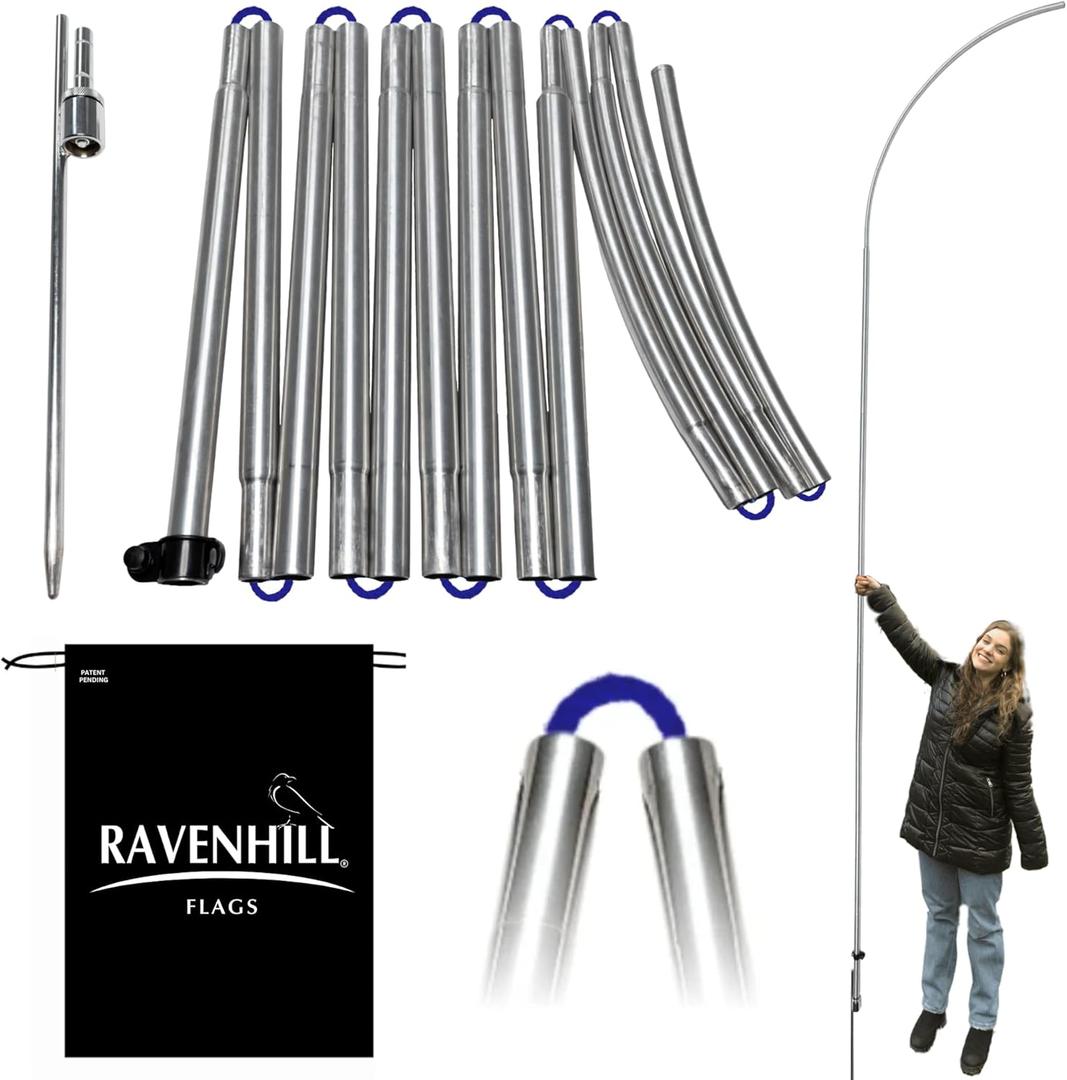 Ravenhill Feather Flag Pole Kit up to 13 FT with Rotating Ground Stake with Bearing Ring, Made with Reinforced Aluminum, Resists Winds of 40 MPH, Great for Business Advertising Outdoor (Pole Set)