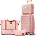 4 Piece Expandable Hardshell Pink Luggage Sets with Spinner Wheels, Lightweight Travel Suitcase Set with TSA Locks, 20 inch Carry On (Pink, Carry On Set (14in/20in/DB/TB))
