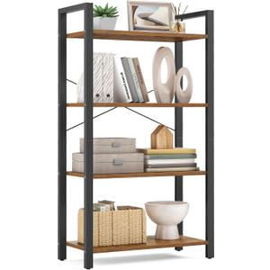 VASAGLE 4-Tier Bookshelf, Bookcase with Steel Frame, Book Shelf for Living Room, Home Office, Study, 11.8 x 26 x 47 Inches, Industrial Style, Rustic Brown and Ink Black ULLS60BX
