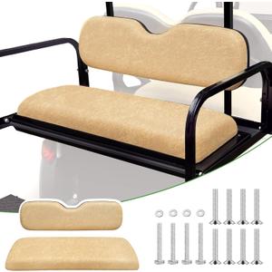 Universal Rear Replacement Cushions for Golf Cart Flip Rear Seat,Golf Cart Back Seat for EZGO TXT RXV ST for ST Sport for Valor Models for Club Car,Seat Bottom Cushion and Back Cushion Set (Tan)