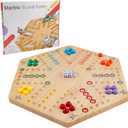 NRZSSN Large Size 20 inches Wood Wahoo Marble Board Game 2 Sided Aggravation Game 4-6 Player for Friends and Family Party, Classic Stragecy Trouble Game with 6 Dices, 24 Marbles (Large，Log)