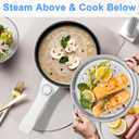 Dezin Hot Pot Electric with Steamer Upgraded, Non-Stick Saut Pan, Rapid Noodles Electric Pot, 1.5L Mini Pot for Steak, Egg, Fried Rice, Ramen, Oatmeal, Soup with Power Adjustment