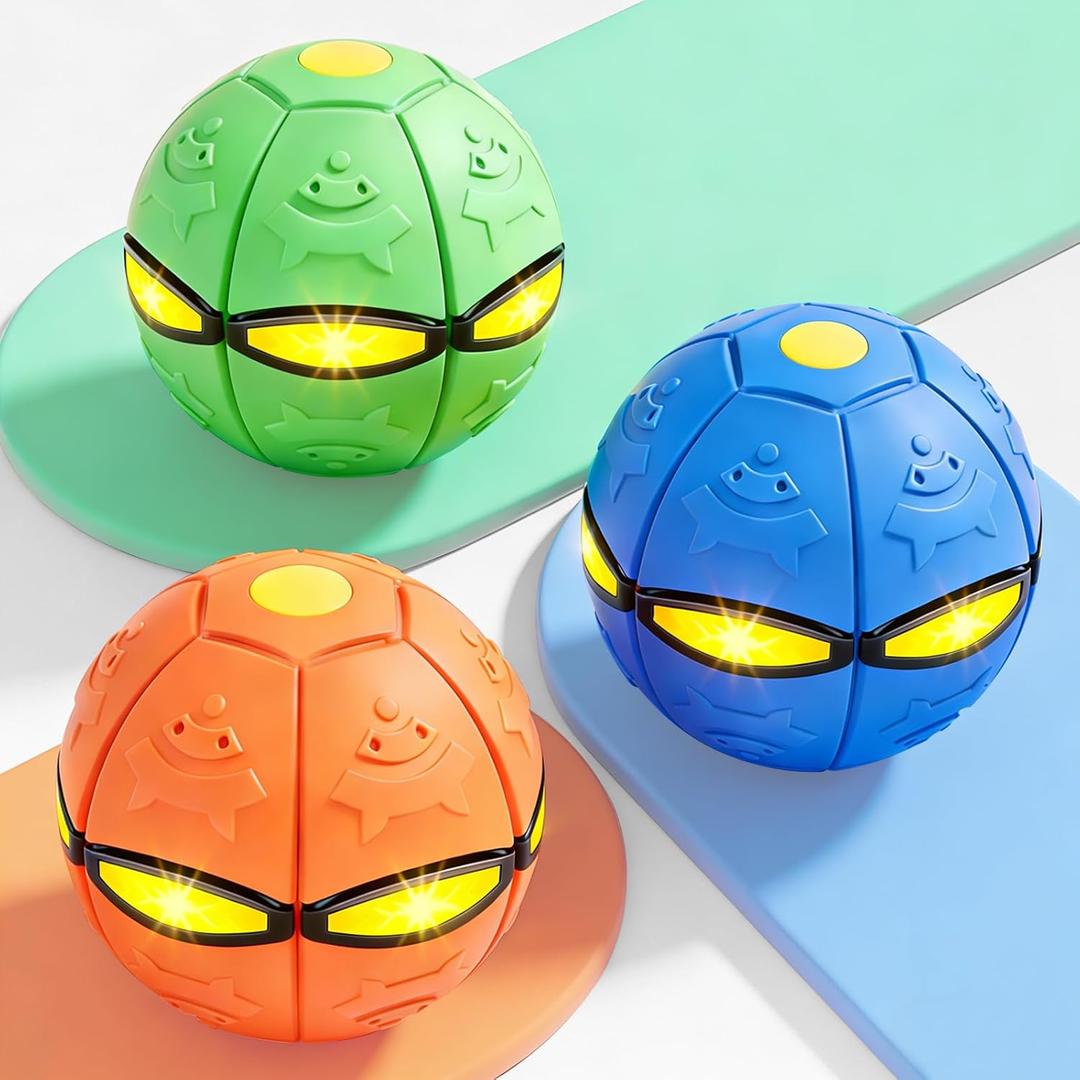 3 PCS Magic Bouncing Doggy Disc Balls with 6 LED Lights, Flying Saucer Ball Toy for Large Medium Small Dogs, Transforming Pop Up Ball for Kids & Pets, Outdoor Interactive Magic Meta Ball