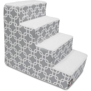 Majestic Pet 4 Step Portable Dog Stairs for Small Dogs to get on Bed Supports 25 lbs or Less Dog Steps for High Bed with Machine Washable Cover Pet Stairs for Cats Links Gray