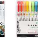 Zebra Pen Neutral Palette Set, Includes 8 Mildliner Highlighters and 2 ClickArt Markers & Mildliner Double Ended Highlighter Set, Broad and Fine Point Tips, Assorted Ink Colors