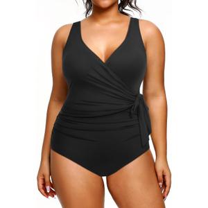 Yonique Plus Size One Piece Swimsuits for Women Tummy Control Bathing Suits Full Coverage Swimwear (Black)